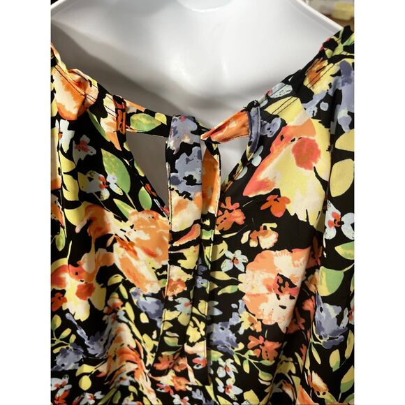 LC Lauren Conrad Women Pleat Neck Blouse Plus Size XXL Black Multicolor Floral - Picture 7 of 11
